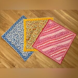 Bundle lot 3 square scarves pink blue yellow floral cotton Paris accessories